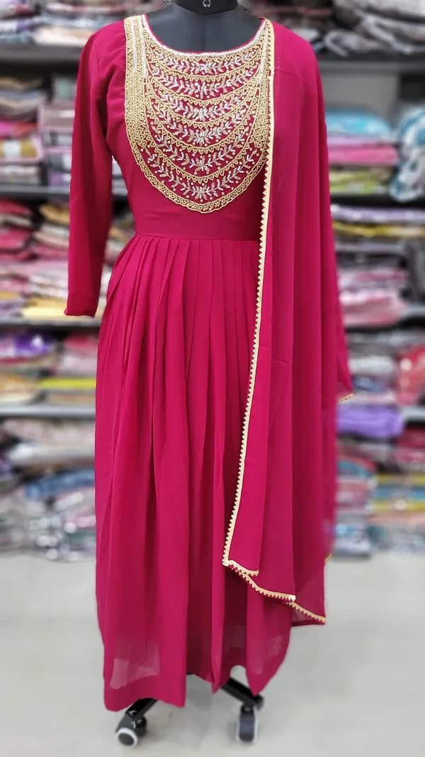 Premium Chiffon Heavy HandWork Long Gown with Dupatta | KS1073